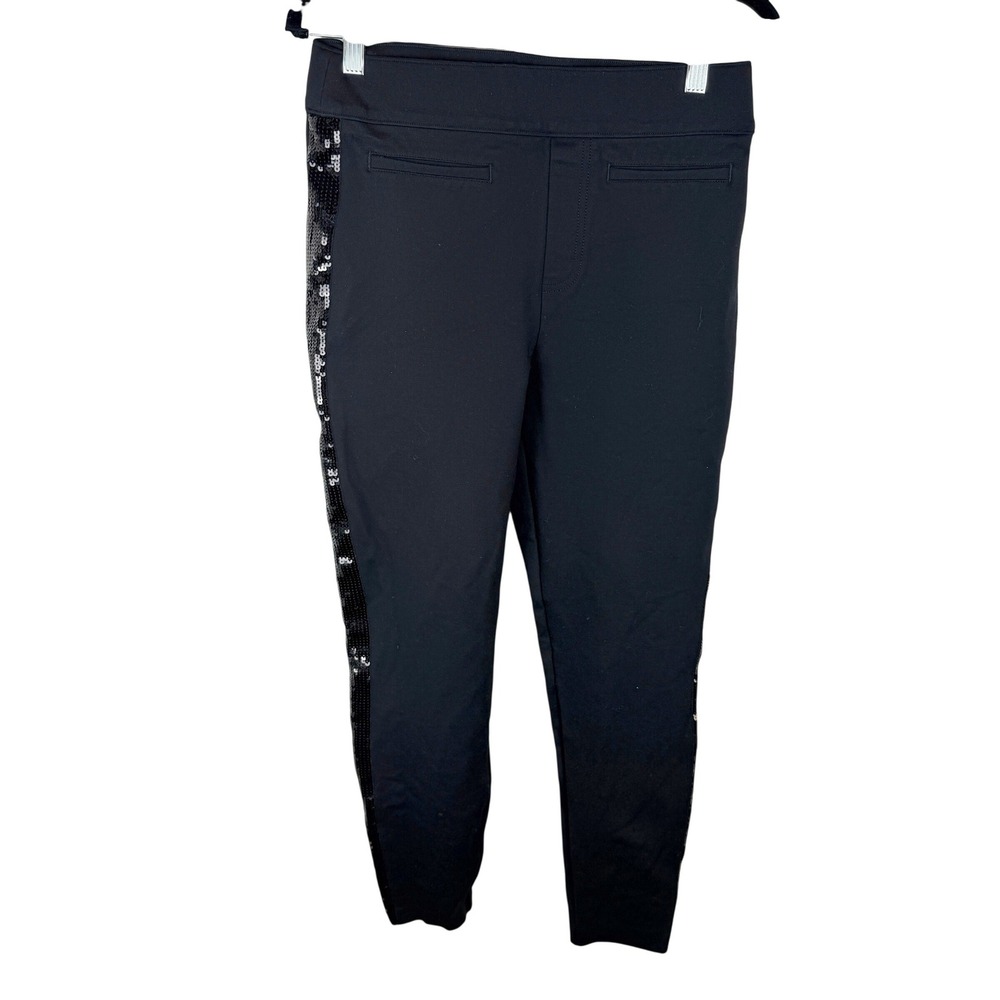 Spanx The Perfect Pant Womens Medium Black Sequin Tuxedo Stripe Skinny Trousers